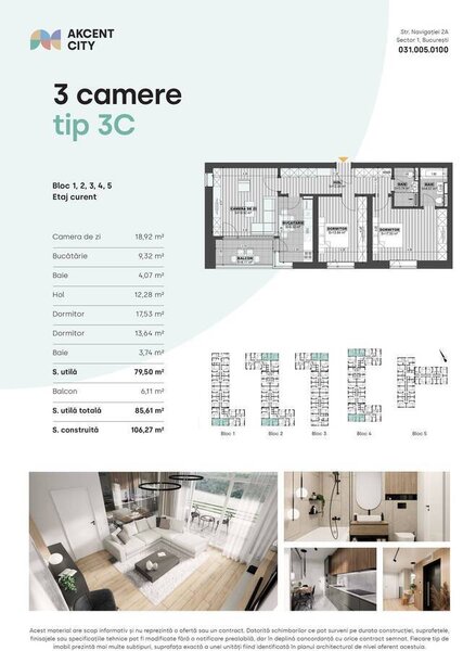 Apartament 3 camere Parc Bazilescu